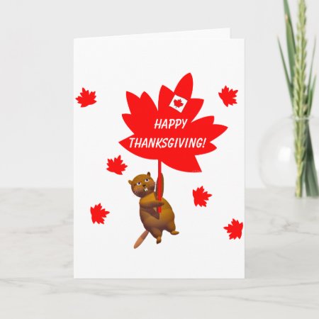 Canadian Thanksgiving Beaver And Maple Leaves Holiday Card