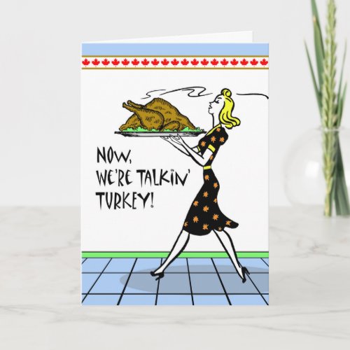 Canadian Thanksgiving Big Turkey Vintage Lady Holiday Card