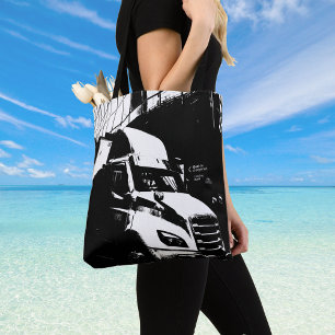 Canadian Truck in City Landscape Black and White Tote Bag