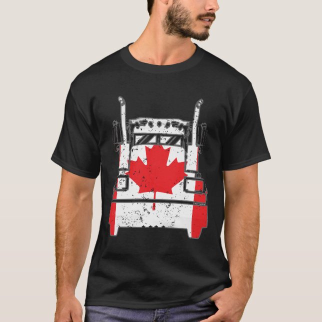 Canadian Trucker Canada Flag Truckers T-Shirt (Front)