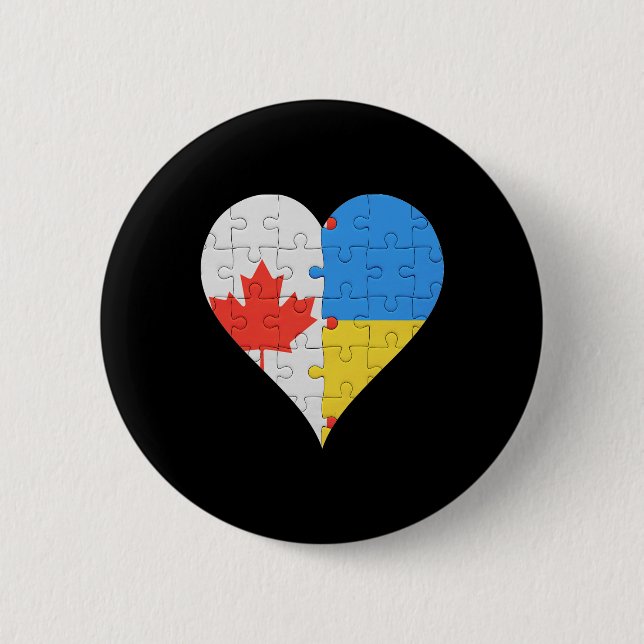 Canadian Ukrainian Flag Heart Canada Ukraine  Button (Front)