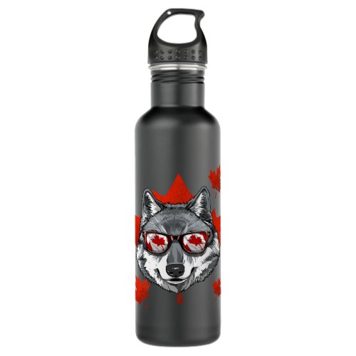 Canadian Wolf Maple Leaf Patriotic Canada Flag  Stainless Steel Water Bottle
