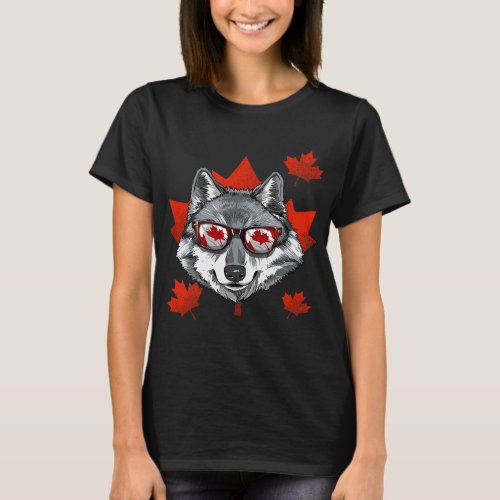 Canadian Wolf Maple Leaf Patriotic Canada Flag  T_Shirt