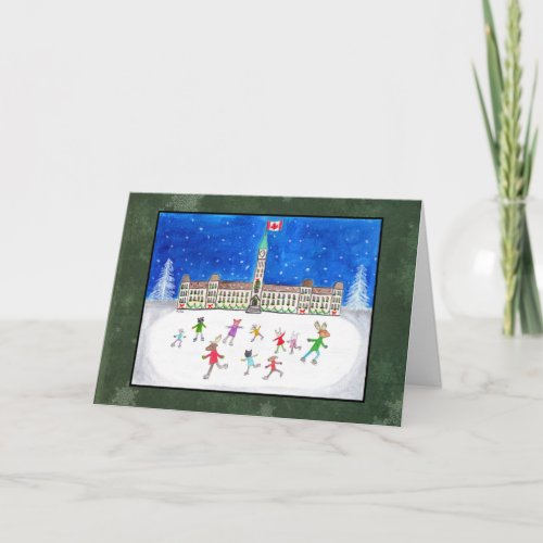 Canadian Woodland Animal Naive Folk Art Holiday Card