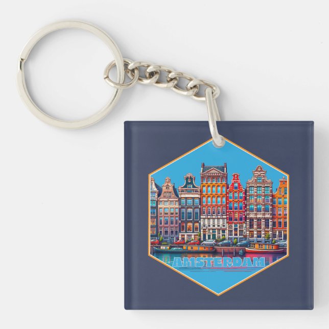 Canal Amsterdam Netherland Europe Keychain (Front)