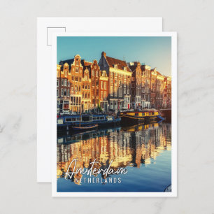 Canal at sunset Amsterdam Netherlands Postcard