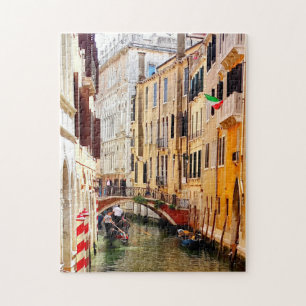 Canal between Venice Houses with gondolas, Italy Jigsaw Puzzle