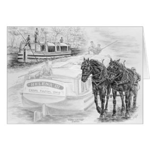 Canal Boat Draft Horses Pull Art by Kelli Swan Cards