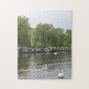 Canal Boats and Swans, Stratford-Upon-Avon, UK Jigsaw Puzzle