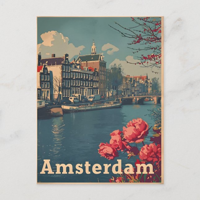 Canal Charm: Vintage Amsterdam Postcard (Front)