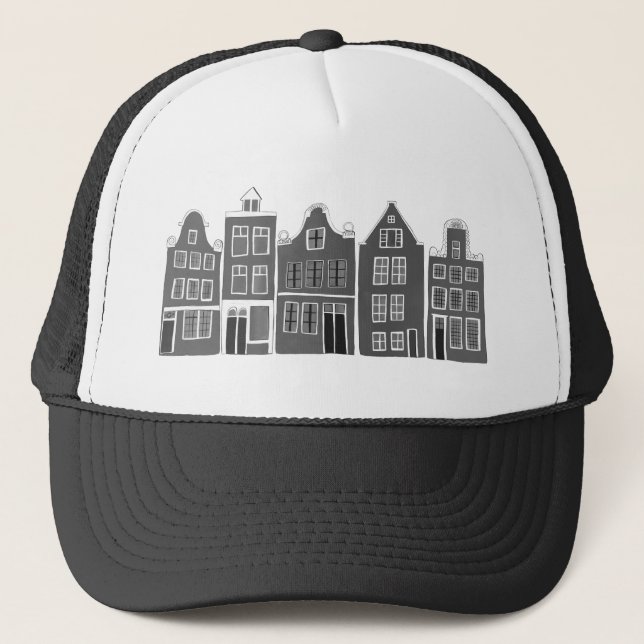 Canal House Black Amsterdam Holland Dutch Travel Trucker Hat (Front)