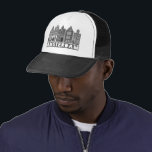 Canal House Black Amsterdam Holland Dutch Travel Trucker Hat<br><div class="desc">Show your love for Holland with this sweet whimsical Amsterdam houses pattern art tee. Makes a great birthday gift! You can customize it and add or change the text too. Check my shop for lots more colors and patterns! And more matching items too like totes,  tees,  stickers and mugs.</div>