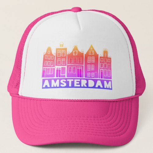 Canal House Pink Amsterdam Holland Dutch Travel Trucker Hat