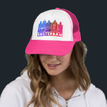 Canal House Pink Amsterdam Holland Dutch Travel Trucker Hat<br><div class="desc">Show your love for Holland with this sweet whimsical Amsterdam houses pattern art tee. Makes a great birthday gift! You can customize it and add or change the text too. Check my shop for lots more colors and patterns! And more matching items too like totes,  tees,  stickers and mugs.</div>