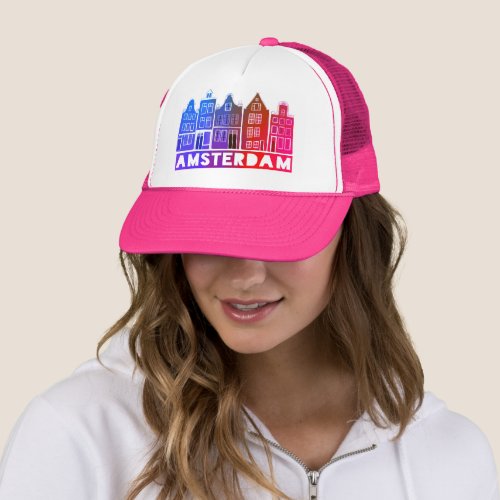 Canal House Pink Amsterdam Holland Dutch Travel Trucker Hat