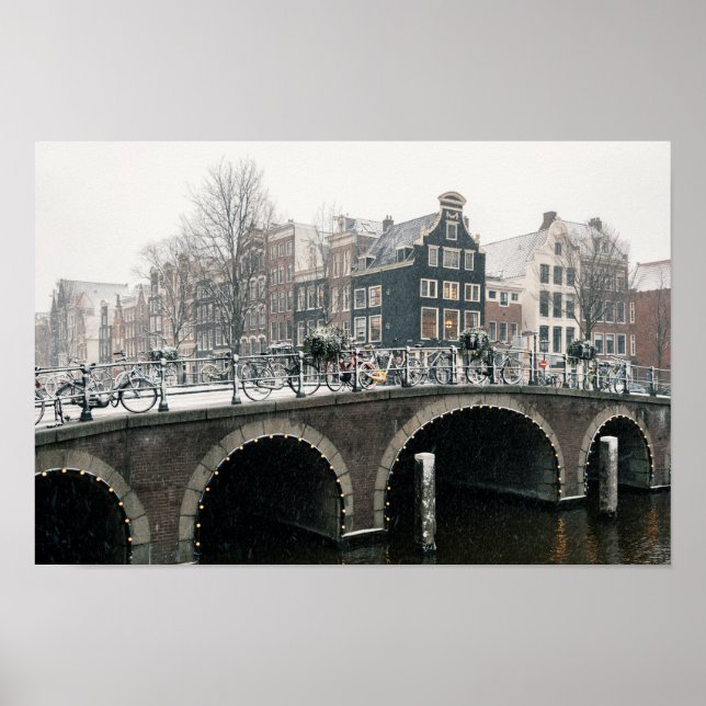 Canal in Amsterdam in winter Poster (Front)