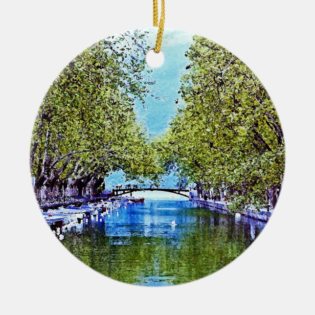 Canal in Annecy France Ceramic Ornament (Front)