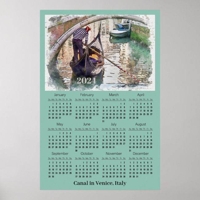 Canal in Venice Italy 2024 Calendar Poster