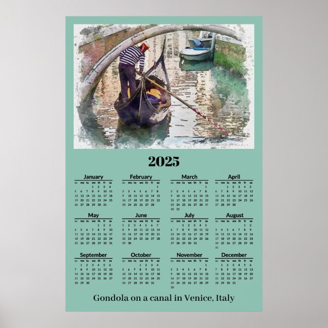 Canal in Venice Italy 2025 Calendar Poster