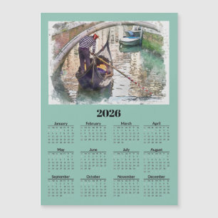 Canal in Venice Italy 2026 Calendar Magnetic Card