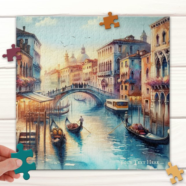 Canal in Venice Italy Watercolor Puzzle (Puzzle featuring a watercolor painting of a canal in Venice, Italy - fantasy scene)