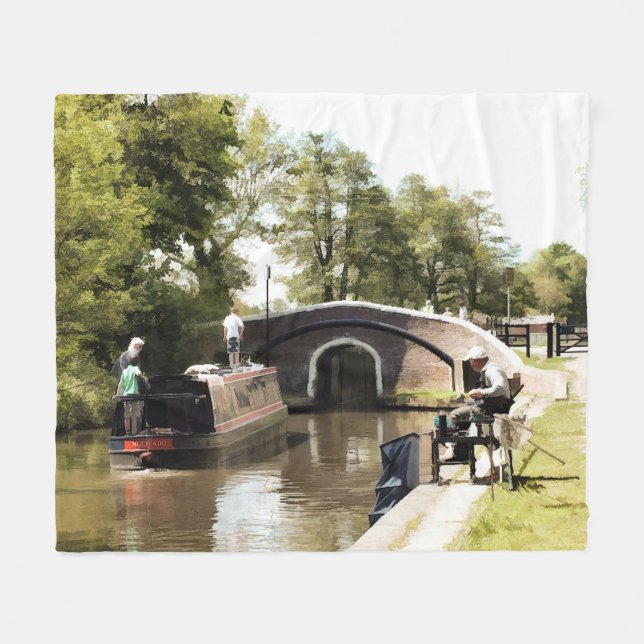 CANAL NARROWBOAT Fleece Blanket (Front (Horizontal))
