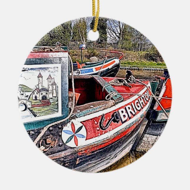 CANAL NARROWBOATS CERAMIC ORNAMENT (Front)