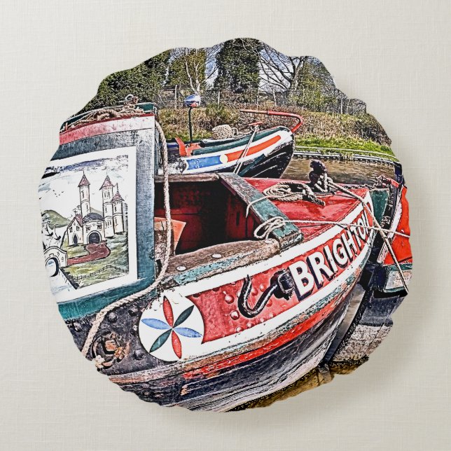 CANAL NARROWBOATS ROUND PILLOW (Back)