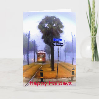 Canal Streetcar Foggy Morning Happy Holidays Holiday Card