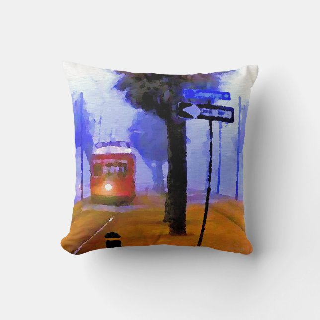canal Streetcar foggy morning Throw Pillow (Front)