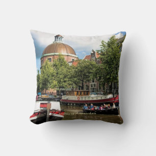 Canal Tour Boat, Sights of Amsterdam Throw Pillow
