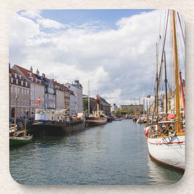 Canal with Boats | Copenhagen Beverage Coaster (Front)