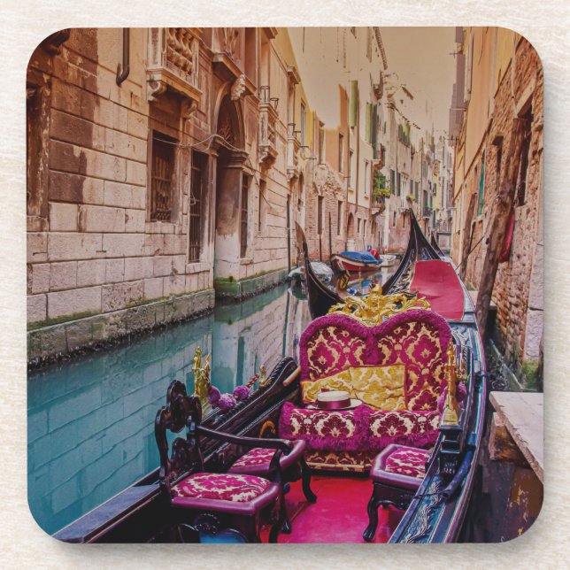 Canal with traditional gondola in Venice, Italy Beverage Coaster (Front)