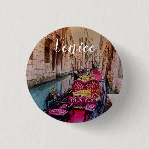 Canal with traditional gondola in Venice, Italy Button