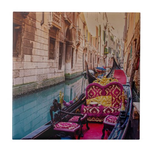 Canal with traditional gondola in Venice Italy Ceramic Tile