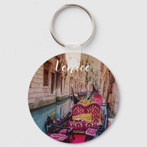 Canal with traditional gondola in Venice Italy Keychain