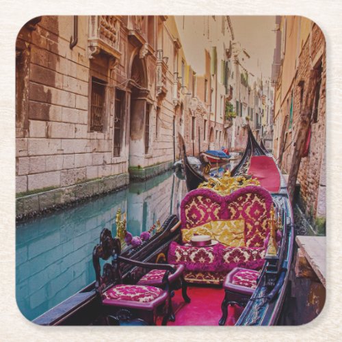 Canal with traditional gondola in Venice Italy Square Paper Coaster