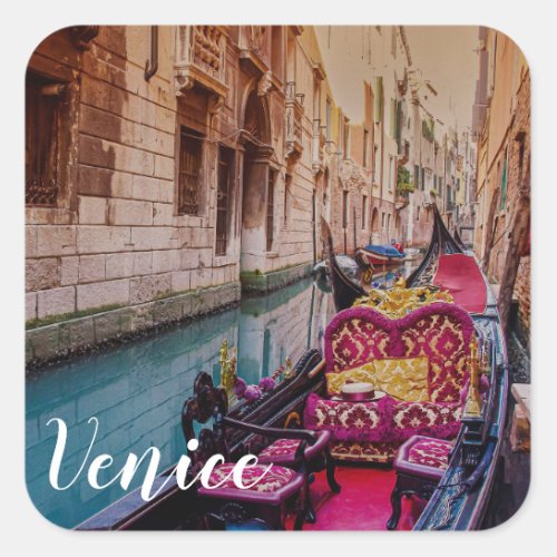 Canal with traditional gondola in Venice Italy Square Sticker