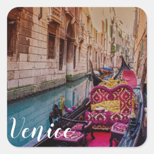 Canal with traditional gondola in Venice, Italy Square Sticker