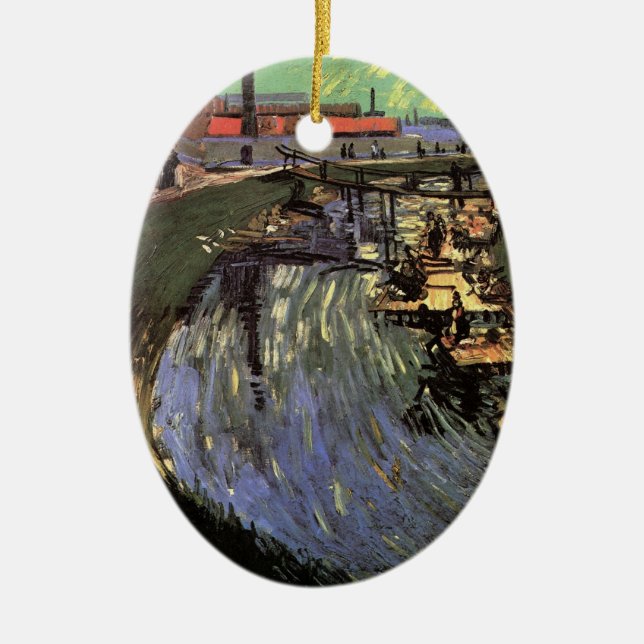 Canal with Women Washing by Vincent van Gogh Ceramic Ornament (Front)