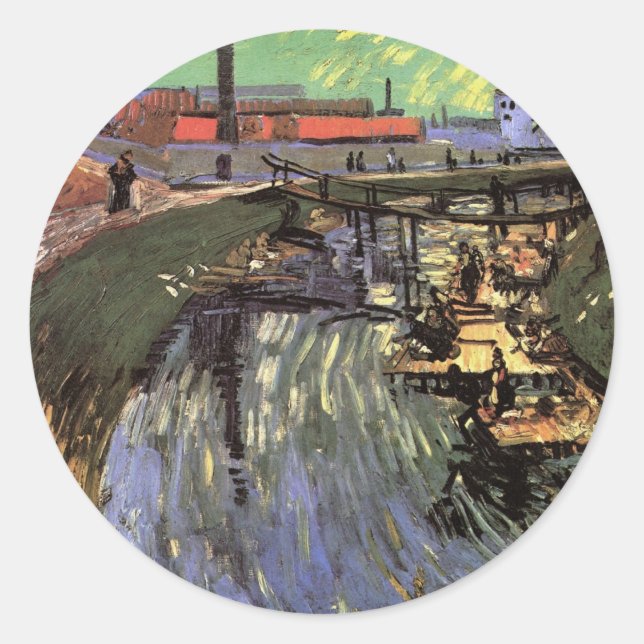 Canal with Women Washing by Vincent van Gogh Classic Round Sticker (Front)
