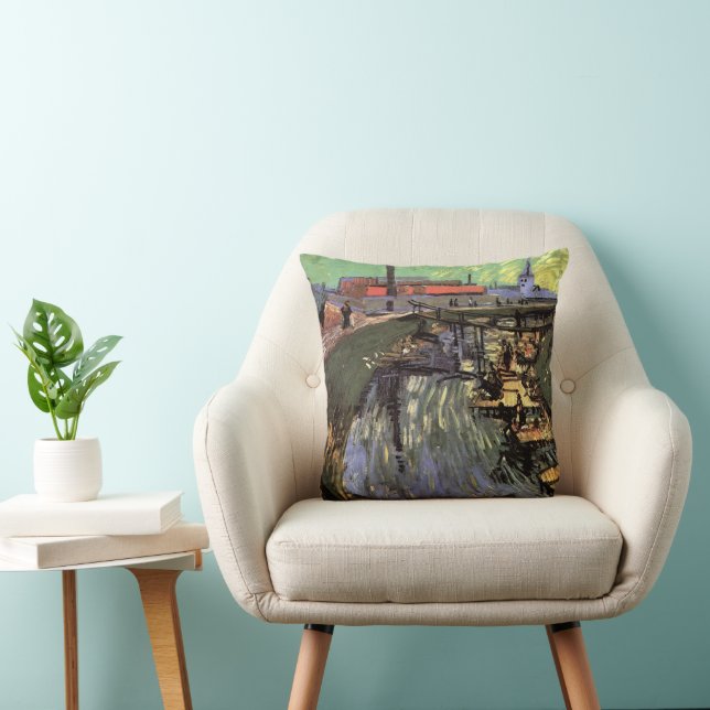 Canal with Women Washing by Vincent van Gogh Throw Pillow (Chair)