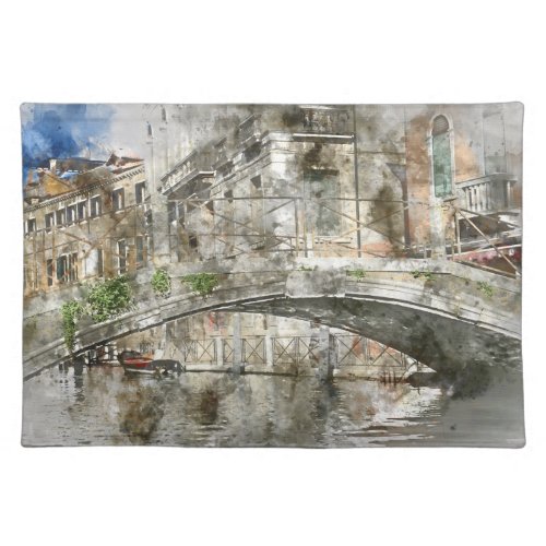 Canals of Venice Italy Watercolor Cloth Placemat