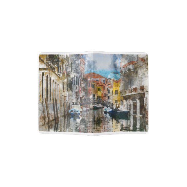 Canals of Venice Italy Watercolor Passport Holder (Opened)