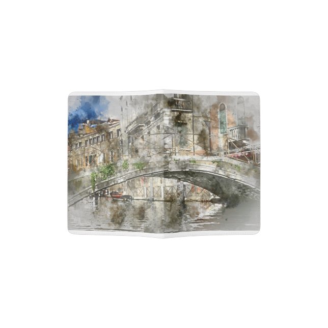 Canals of Venice Italy Watercolor Passport Holder (Opened)