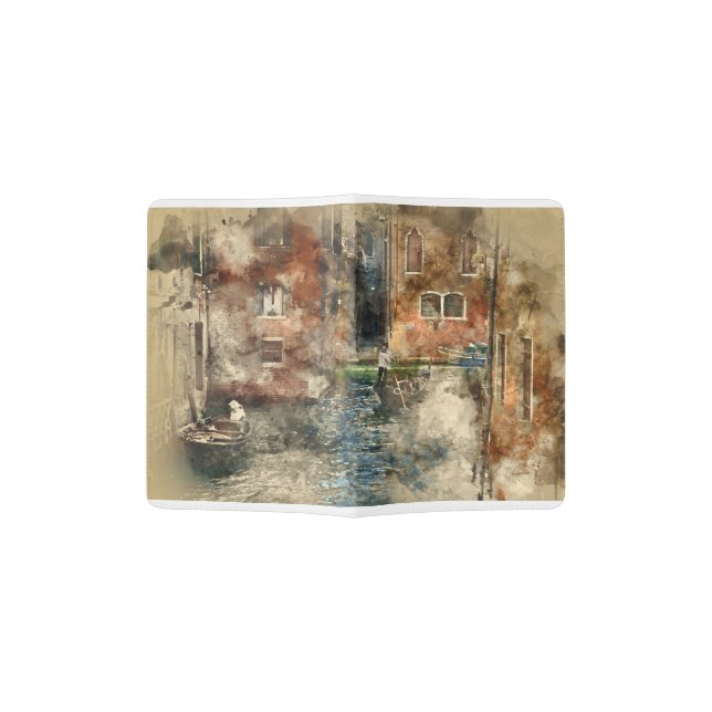 Canals of Venice Italy Watercolor Passport Holder (Opened)