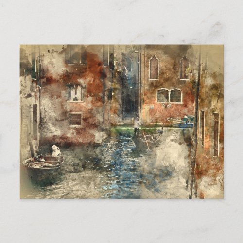 Canals of Venice Italy Watercolor Postcard