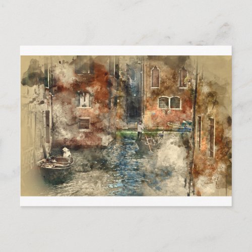 Canals of Venice Italy Watercolor Postcard