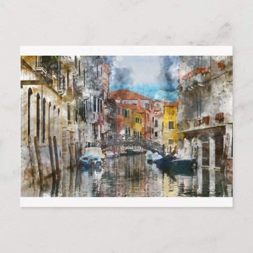 Canals of Venice Italy Watercolor Postcard