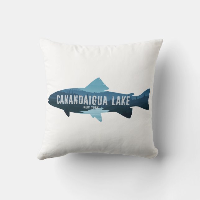 Canandaigua Lake New York Fish Throw Pillow (Back)